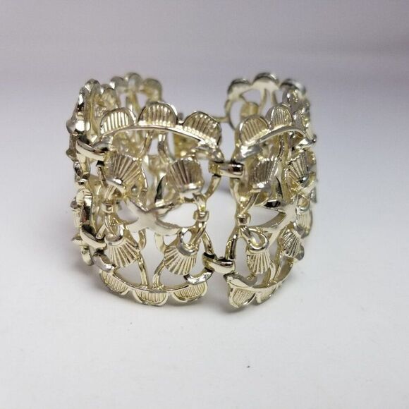 Vintage Pale Gold Tone Wide Chain Panel Bangle Bracelet, Retro Estate Design - Picture 6 of 7